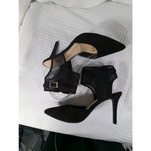 NWOT-1 SHOW! JESSICA SIMPSON! BLACK VEGAN SUEDE MESH ANKLE POINTY HEELS! SZ 9M - Picture 6 of 11